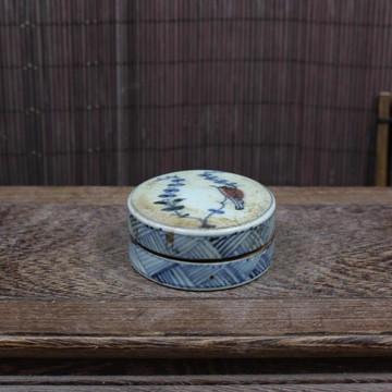明青花釉里紅花鳥胭脂盒 老貨包老民間收藏品古董古玩 文房用品1入