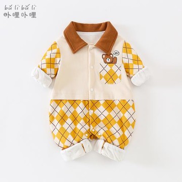 新生嬰兒衣服秋裝雙層外套男寶寶超萌小熊連體衣春秋外穿哈衣爬服