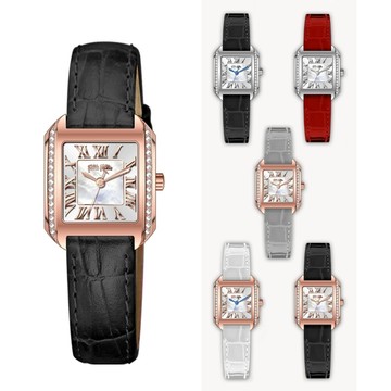 【Folli Follie】23毫米 方形 誥石鑲嵌 珍珠母貝錶盤 真皮錶帶腕錶 多色任選