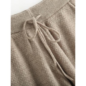 羊絨休閑褲女純色高腰帶兜抽繩小腳褲秋冬新款外穿100%純羊毛褲