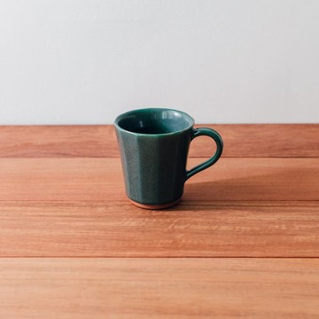 土灰綠釉刻面咖啡杯