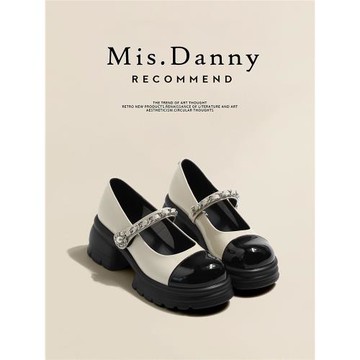 與愛私奔~小香風拼色瑪麗珍女鞋2025秋法式粗高跟淺口厚底小皮鞋