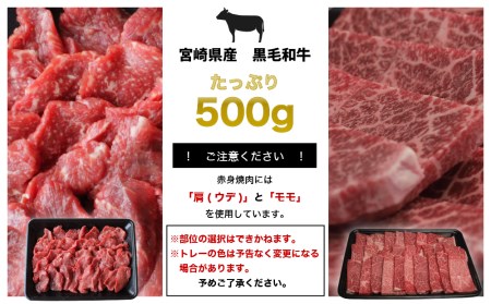 宮崎県産 黒毛和牛 赤身 焼肉 500g トレイ包装 牛肉 牛肉 ウデ モモ 焼肉 牛肉 冷凍 九州産 牛肉 送料無料 牛肉 BBQ バーベキュー 牛肉