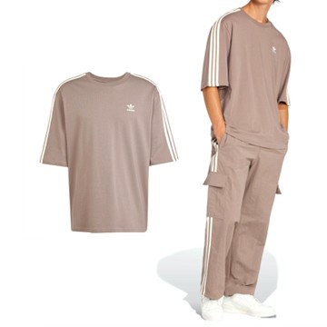 Adidas Oversize tee 男款 卡其色 運動 休閒 圓領 寬鬆 三線 復古 三葉草 短袖 JP1058