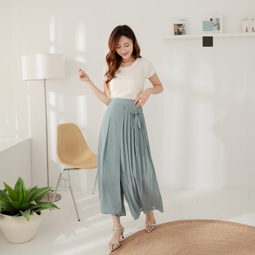 niceioi 飄曳雪紡綁帶百褶褲裙