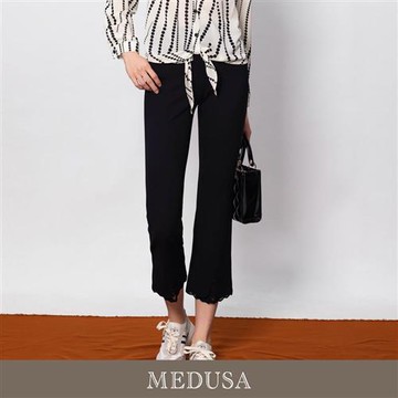 現貨【MEDUSA 曼度莎】蕾絲褲口黑色小喇叭褲（M-XL）｜女長褲 女休閒長褲