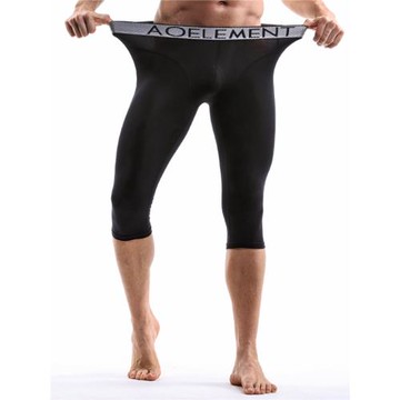 潮男彈力緊身七分打底褲莫代爾秋褲薄款保暖褲運動防磨腿加長內褲