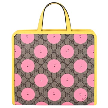 GUCCI 605614 Euan Roberts 藝術家聯名印花手提托特包.粉/黃