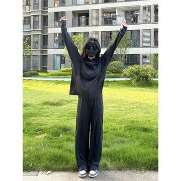黑色冰絲防曬衣休閑運動套裝女夏季薄款2024新款小個子時尚兩件套