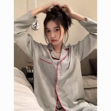 Xuan♥ins高級感條紋長袖長褲睡衣女春秋季2023新款簡約純色家居服套裝