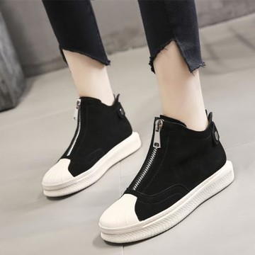 香港2025年真皮高幫板鞋女學院風韓版平底單鞋棉鞋休閑時尚貝殼鞋