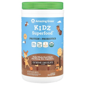 Amazing Grass, Kidz Superfood®，蛋白質 + 益生菌，極端巧克力味，10 盎司（285 克）