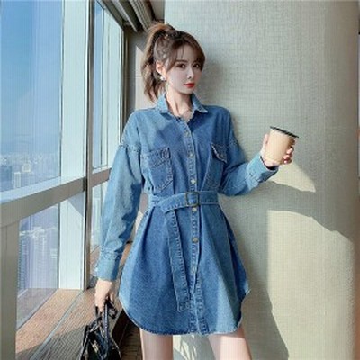 ワンピース レディース 代 春秋 長袖 デニムワンピース シャツワンピース アウター チュニック 大きいサイズ 着痩せ 通勤 通販 Lineポイント最大get Lineショッピング