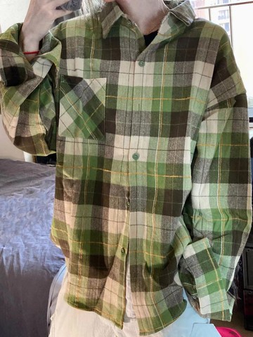 綠格子襯衫外穿女寬松顯瘦情侶款時尚百搭多巴胺穿搭港味襯衣新款【聚寶屋】