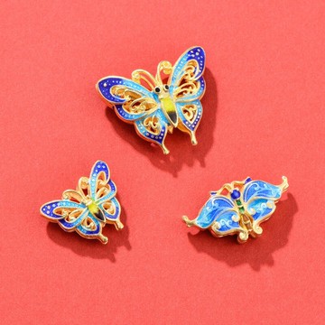 S925純銀國風蝴蝶琺瑯彩景泰藍胸針配飾背云diy隔珠飾品配件材料