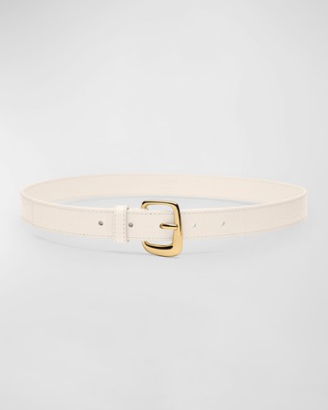 Oval Buckled White Leather Belt