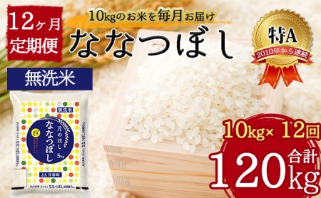 北海道 定期便 12ヵ月連続12回 令和5年産 ななつぼし 無洗米 5kg×2袋 特A 米 白米 ご飯 お米 ごはん 国産 ブランド米 時短 便利 常温 お取り寄せ 産地直送 送料無料