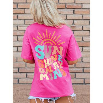 歐美圓領短袖T恤女2026夏季新款后背個性印花半截袖套頭衫上衣女