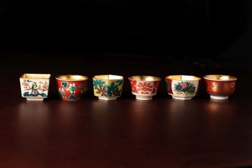 九谷燒 金箔組杯 時代畫風