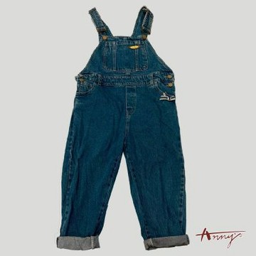 Annys安妮公主-個性刷色雙口袋秋冬款吊帶牛仔褲*3470藍色