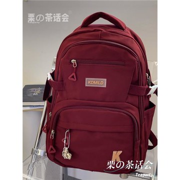 好耐背！超大容量雙肩包多隔層學生書包旅游背包男女款流行酒紅色