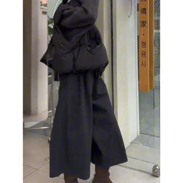 歐貨毛呢闊腿褲女春季新款大碼梨形身材小個子今年流行八分休閑褲