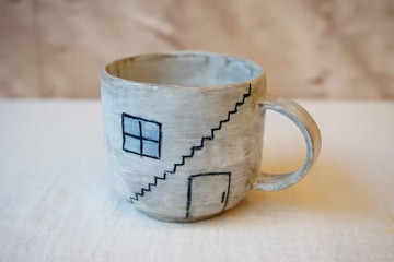 手捏粉引馬克杯 芽白 250ml  咖啡杯 茶杯 陶杯