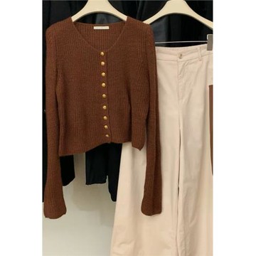 V領針織開衫毛衣外套女2024秋冬新款美拉德穿搭打底衫洋氣減齡