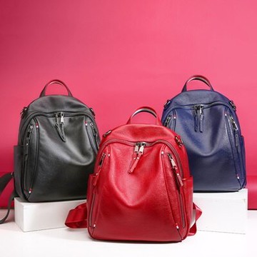 後背包真皮雙肩包-大容量軟皮雙拉鍊百搭女包3色73me16【獨家進口】【米蘭精品】