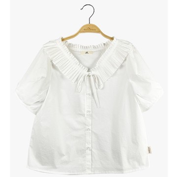 Hana-Mokuba花木馬日系女裝韓系娃娃領泡袖上衣_米白