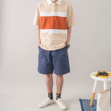 日系百搭款 復古 弧型貼袋 HBT人字紋 軍事工裝短褲 short pants