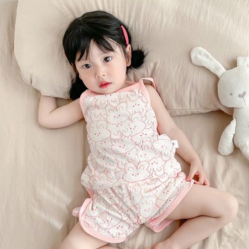 Mimo⭐兒童睡衣女童純棉吊帶夏季寶寶家居服套裝呼吸背心女孩夏全棉薄款