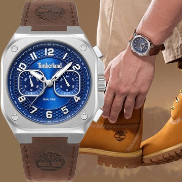 Timberland 天柏嵐 MACKINAC系列 冒險精神 兩地時間方形腕錶 手錶-藍 TDWGF0055003