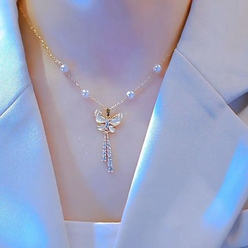 滿天星 珍珠 蝴蝶 項鍊 輕奢 時尚 女 項鍊 小衆 設計 高級感 蝴蝶 項鍊
