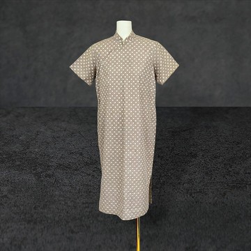 二手 淺咖啡色 刺繡 微挺 古董訂製 短袖 旗袍 PF522