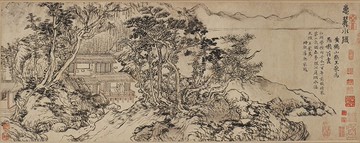 元王蒙惠麓小隱圖古代名人字畫宣紙復制畫真跡版畫山水橫幅裝飾畫
