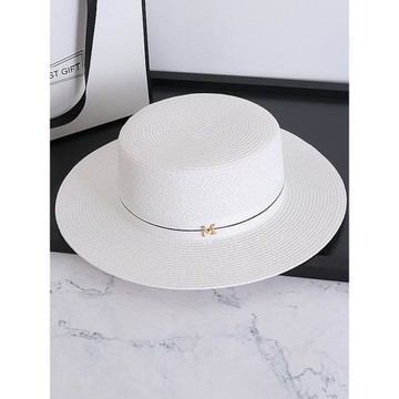 英倫風白色平頂禮帽女度假沙灘帽防曬太陽帽草帽女海邊遮陽帽子潮