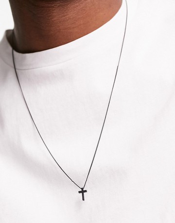ASOS DESIGN necklace with ditsy cross pendant in matte black