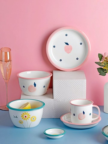 家用餐具男女士高顏值吃飯碗米飯碗陶瓷湯碗湯盆泡面碗盤套裝大號