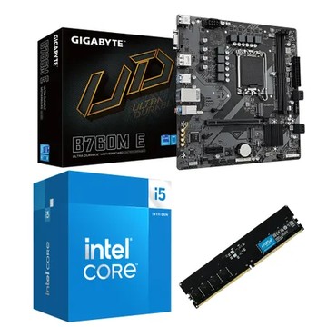 Intel i5-14400 十核心 中央處理器 盒裝 + 技嘉 B760M E 主機板 + 美光 D5 5600 16G 記憶體