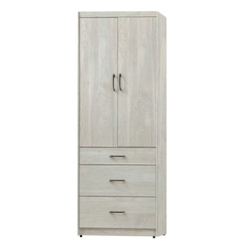 文創集 卡希羅2.7尺二門三抽衣櫃(含穿衣鏡面)-80x57x202cm免組