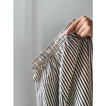 ins韓版簡約條紋設計睡褲女夏季新款百搭高腰直筒長褲家居休閑褲