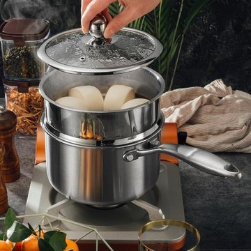 無涂層316不銹鋼奶鍋寶寶輔食鍋不粘鍋家用嬰兒煎煮一體蒸鍋湯鍋