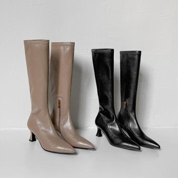 JP Queen New York 女神風尚尖頭純色細中跟彈力長筒靴(2色可選)