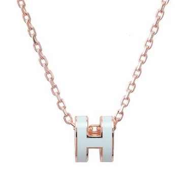 HERMES MINI POPH 經典鏤空橢圓H飾鎖骨項鍊(玫瑰金/淡綠)