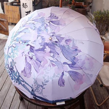 百盛洋傘女 三折16骨加大彩膠防曬遮陽傘印花晴雨傘兩用禮盒裝