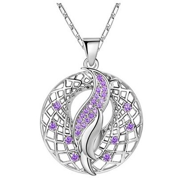 純銀項鍊 鍍白金鑲鑽吊墜-典雅非凡高檔七夕情人節禮物女飾品73cy81【獨家進口】【米蘭精品】