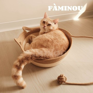 FÀMINOU．Häntä貓尾巴編織寵物窩 寵物睡墊 棉線藤編籃 居家收納籃 寵物床 貓窩狗窩 貓床 寵物居家