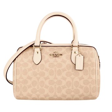 COACH- 防刮Logo 兩用波士頓包(淺米x白提把)