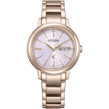 CITIZEN 星辰 xC 情人節推薦款光動能粉紅漸層氣質腕錶/櫻花粉紅金/32.5mm/EW2426-54X